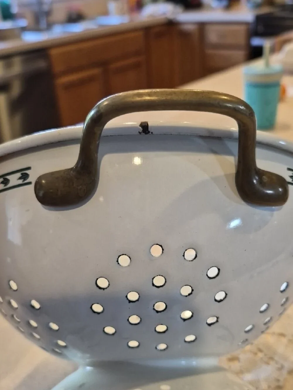 Vintage Floral Enamel Colander with Handles